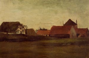 Farmhouses in Loosduinen near the Hague, in Twilight by Vincent van Gogh Oil Painting
