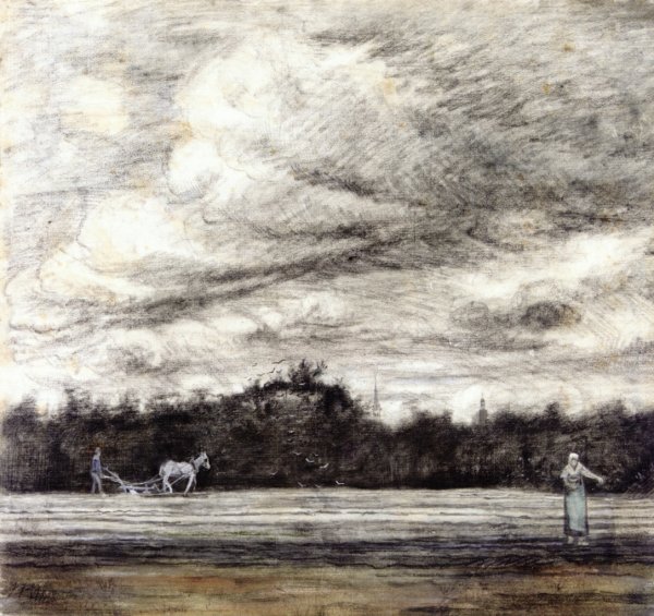 Main Product Photo of Field of Stubble with a Thunderstorm Overhead Painting by Vincent van Gogh