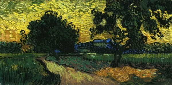 Main Product Photo of Field with Trees, the Chateau of Auvers Painting by Vincent van Gogh