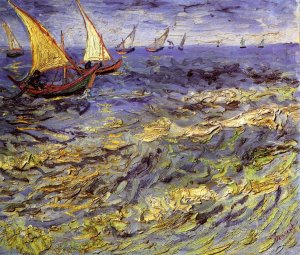 Fishing Boats at Sea also known as Seascape at Saintes-Maries by Vincent van Gogh Oil Painting