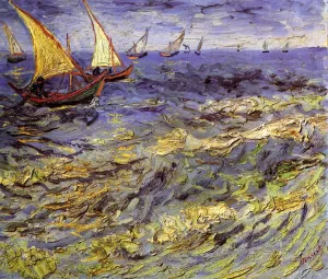 Fishing Boats at Sea also known as Seascape at Saintes-Maries by Vincent van Gogh - Oil Painting Reproduction