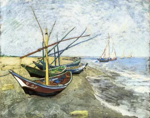 Fishing Boats on the Beach at Les Saintes-Maries-de-la-Mer painting by Vincent van Gogh