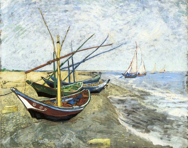 Main Product Photo of Fishing Boats on the Beach at Les Saintes-Maries-de-la-Mer Painting by Vincent van Gogh