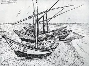 Fishing Boats on the Beach at Saintes-Maries by Vincent van Gogh Oil Painting