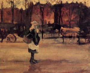 Girl in the Street, Two Coaches in the Background by Vincent van Gogh Oil Painting