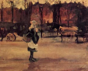 Girl in the Street, Two Coaches in the Background by Vincent van Gogh - Oil Painting Reproduction