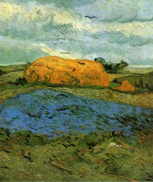 Haystacks Under a Rainy Sky by Vincent van Gogh Oil Painting