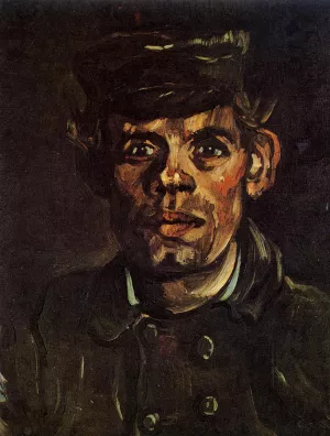 Head of a Young Peasant in a Peaked Cap by Vincent van Gogh - Oil Painting Reproduction