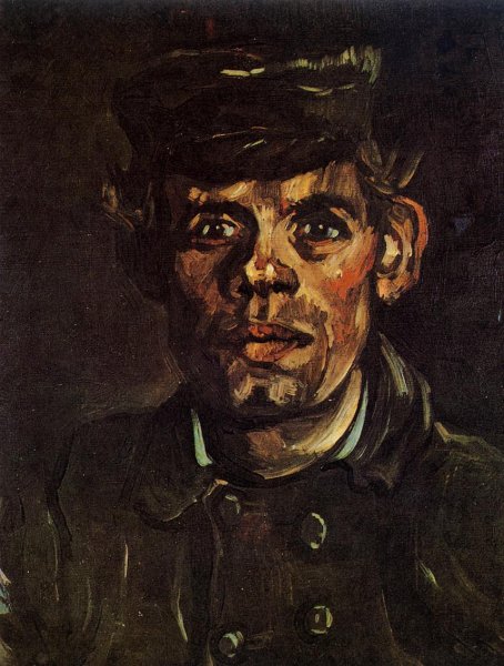 Head of a Young Peasant in a Peaked Cap by Vincent van Gogh - Hand-Painted Oil Painting Reproduction