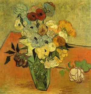Japanese Vase with Roses and Anemones by Vincent van Gogh Oil Painting
