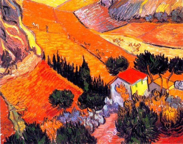 Main Product Photo of Landscape with Houses and Ploughman Painting by Vincent van Gogh