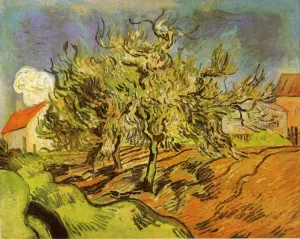 Landscape with Three Trees and a House by Vincent van Gogh - Oil Painting Reproduction