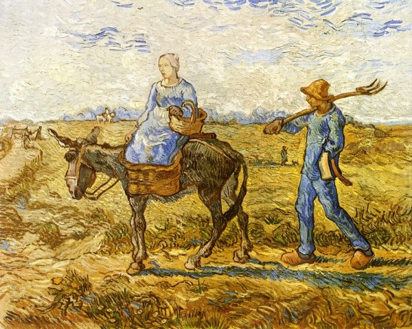 Morning: Peasant Couple Going to Work after Millet by Vincent van Gogh - Hand-Painted Oil Painting Reproduction