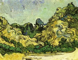 Mountains at Saint-Remy with Dark Cottage by Vincent van Gogh - Oil Painting Reproduction