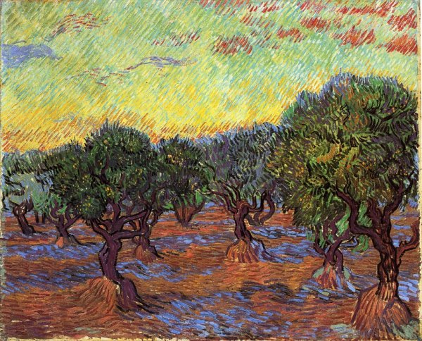 Main Product Photo of Olive Grove: Orange Sky Painting by Vincent van Gogh