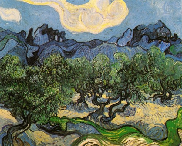 Main Product Photo of Olive Trees with the Alpilles in the Background Painting by Vincent van Gogh