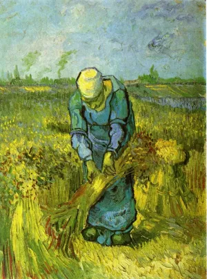 Peasant Woman Binding Sheaves after Milleet by Vincent van Gogh - Oil Painting Reproduction