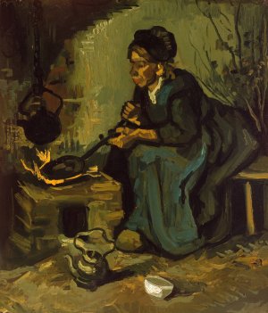 Peasant Woman Cooking by a Fireplace by Vincent van Gogh Oil Painting