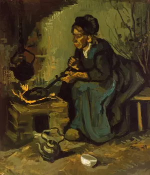Peasant Woman Cooking by a Fireplace by Vincent van Gogh Oil Painting