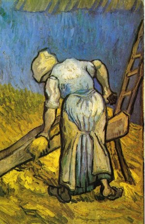 Peasant Woman Cutting Straw after Millet