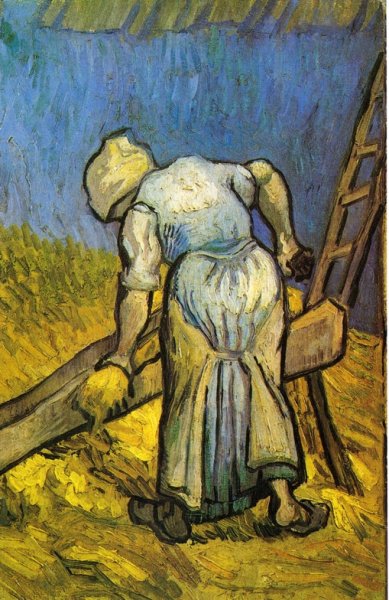 Peasant Woman Cutting Straw after Millet by Vincent van Gogh - Hand-Painted Oil Painting Reproduction