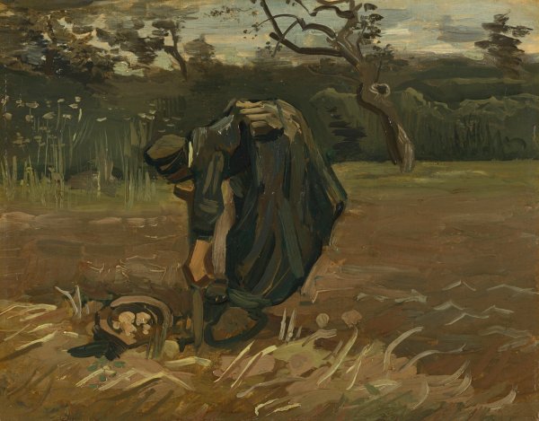 Peasant Woman Digging Potatoes  by Vincent van Gogh - Hand-Painted Oil Painting Reproduction