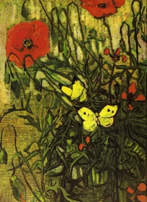 Poppies and Butterflies by Vincent van Gogh Oil Painting