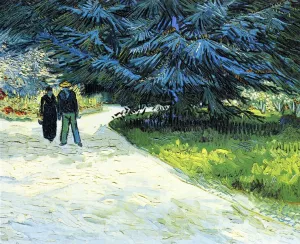 Public Garden with Couple and Blue Fir Tree by Vincent van Gogh Oil Painting