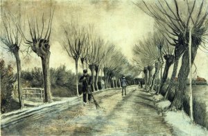 Road with Pollarded Willows and a Man with a Broom by Vincent van Gogh Oil Painting