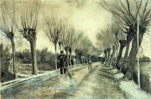 Road with Pollarded Willows and a Man with a Broom by Vincent van Gogh - Oil Painting Reproduction