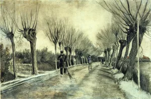 Road with Pollarded Willows and a Man with a Broom by Vincent van Gogh Oil Painting