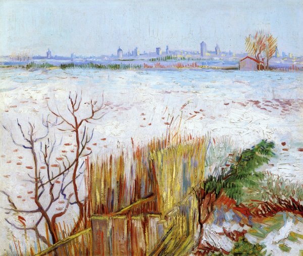 Main Product Photo of Snowy Landscape with Arles in the Background Painting by Vincent van Gogh