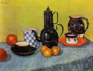 Still Life: Blue Enamel Coffeepot, Earthenware and Fruit by Vincent van Gogh Oil Painting