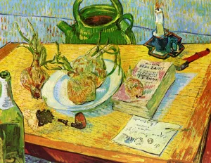 Still Life: Drawing Board, Pipe, Onions and Sealing Wax Oil painting by Vincent van Gogh