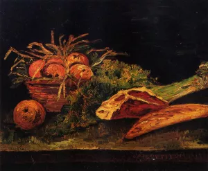 Still Life with Apples, Meat and a Roll by Vincent van Gogh - Oil Painting Reproduction