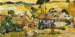 Thatched Houses Against a Hill by Vincent van Gogh - Oil Painting Reproduction