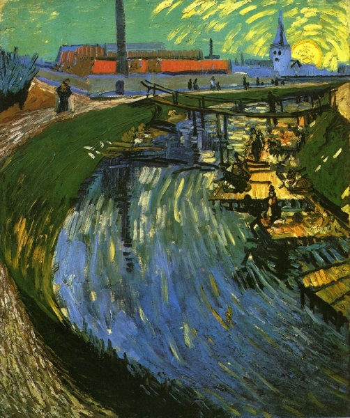 Main Product Photo of The Roubine du Roi Canal with Washerwomen Painting by Vincent van Gogh