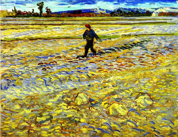 Van Gogh 'The Sower' Framed Canvas Print – Yellow Wall Art, Abstract Style, Handmade, Contemporary