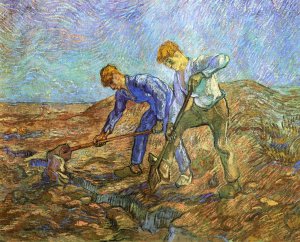 Two Peasants Digging after Millet