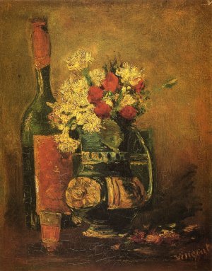Vase with Carnations and Bottle by Vincent van Gogh Oil Painting