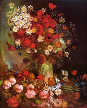 Vase with Poppies, Cornflowers, Peonies and Chrysanthemums by Vincent van Gogh - Oil Painting Reproduction