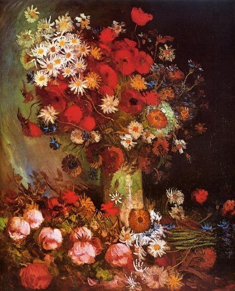 Main Product Photo of Vase with Poppies, Cornflowers, Peonies and Chrysanthemums Painting by Vincent van Gogh