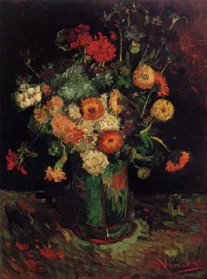Vase with Zinnias and Geraniums by Vincent van Gogh Oil Painting
