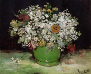 Vase with Zinnias and Other Flowers by Vincent van Gogh - Oil Painting Reproduction