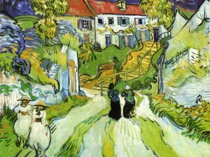 Village Street and Steps in Auvers with Figures by Vincent van Gogh - Oil Painting Reproduction