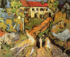 Village Street and Steps in Auvers with Two Figures by Vincent van Gogh - Oil Painting Reproduction