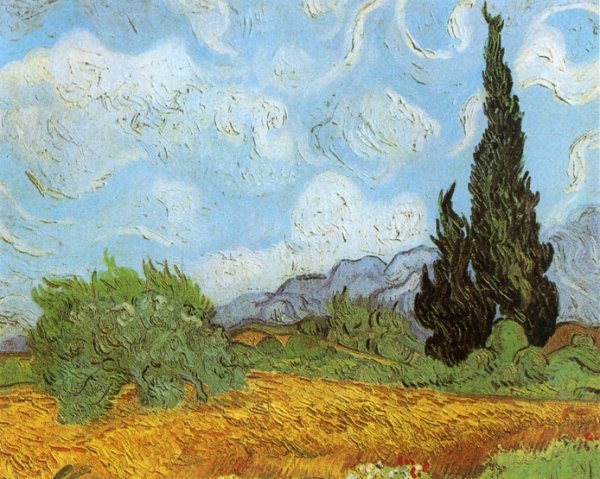 Main Product Photo of Wheat Field with Cypresses at the Haude Galline Near Eygalieres Painting by Vincent van Gogh