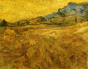 Wheat Field with Reaper and Sun painting by Vincent van Gogh