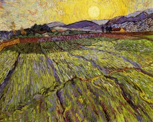 Wheat Field with Rising Sun by Vincent van Gogh - Oil Painting Reproduction