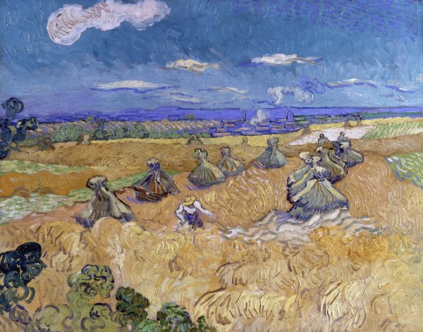 Wheat Fields with Reaper, Auvers by Vincent van Gogh - Hand-Painted Oil Painting Reproduction